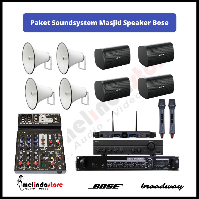 Paket Sound System Masjid Indoor Outdoor Speaker Bose | 100m2