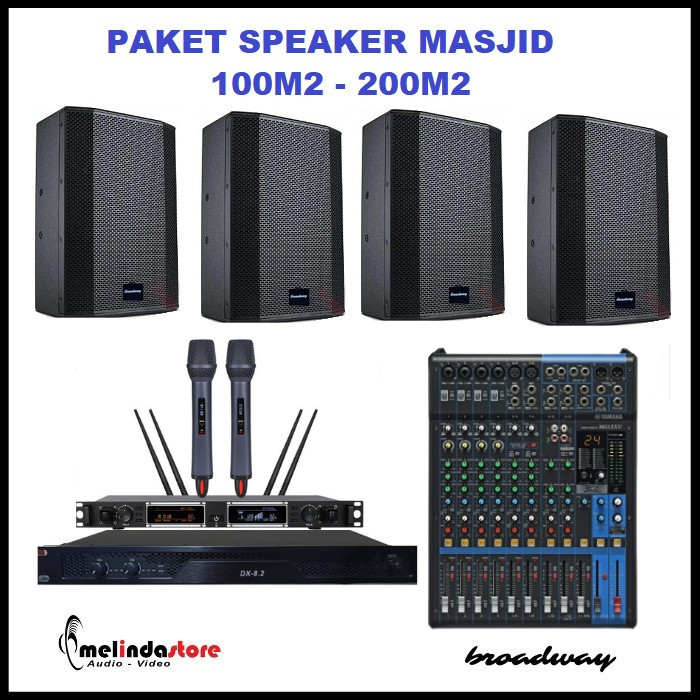 Paket Sound System Masjid Speaker Broadway Indoor | 4 Speaker | 100-200m2